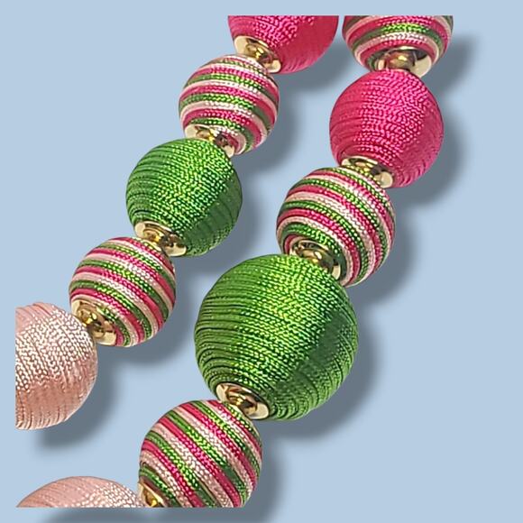 Talbots It's A Wrap Spheres Necklace Gold Tone Pink & Green - Picture 8 of 9